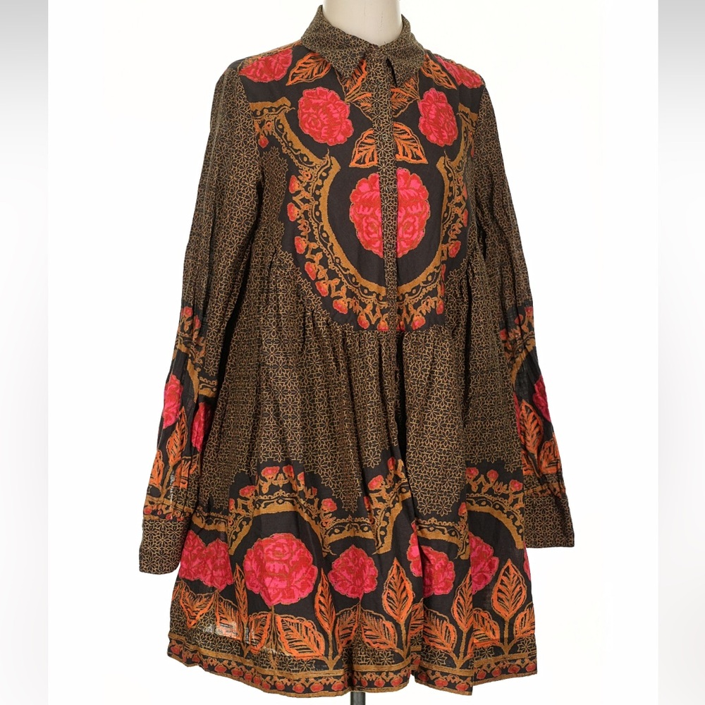 Free People Smell The Roses Mini Dress In Dark Coffee - Picture 6 of 16